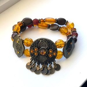 3/$30 Brand New Beaded Amber Crystal, Stone and Rhinestone Beaded Bracelet